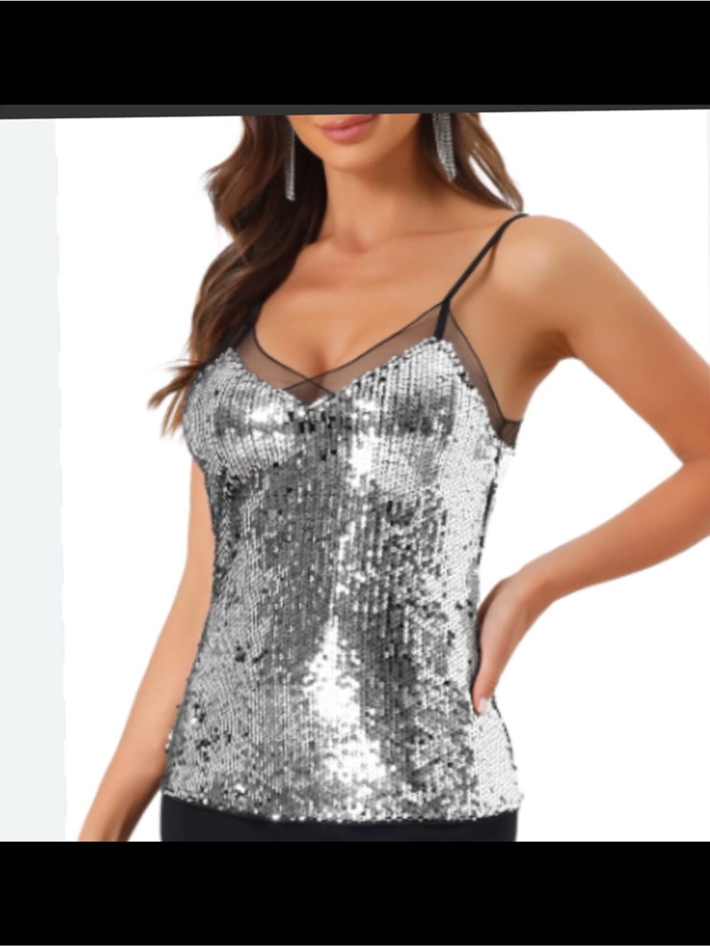 Silver Sequin Spaghetti Strap Cami Tank Top.51